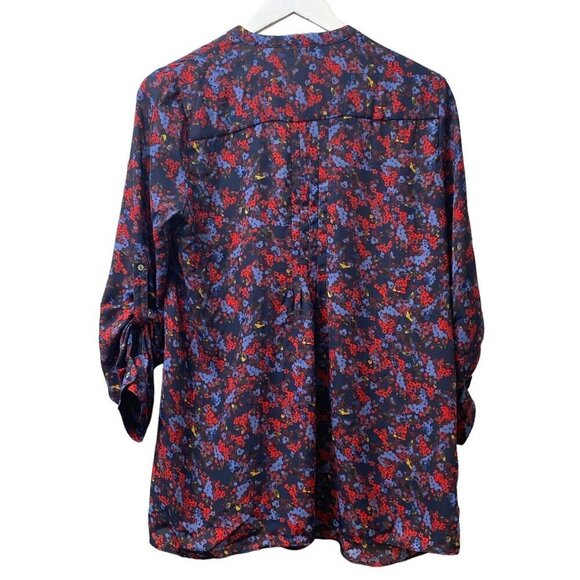 Pea in the Pod Maternity Top Medium Floral Blouse Blue Red - Picture 5 of 9